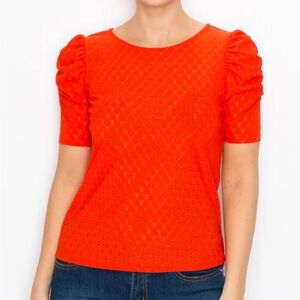 W5 Short Sleeve Red Eyelet Ruffle Sleeve Top Blouse